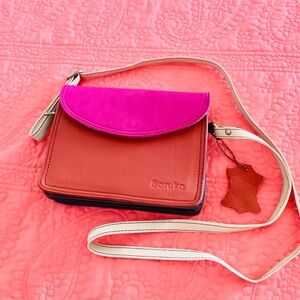 Soruka Multi-Color Leather Crossbody Bag with Cream Strap